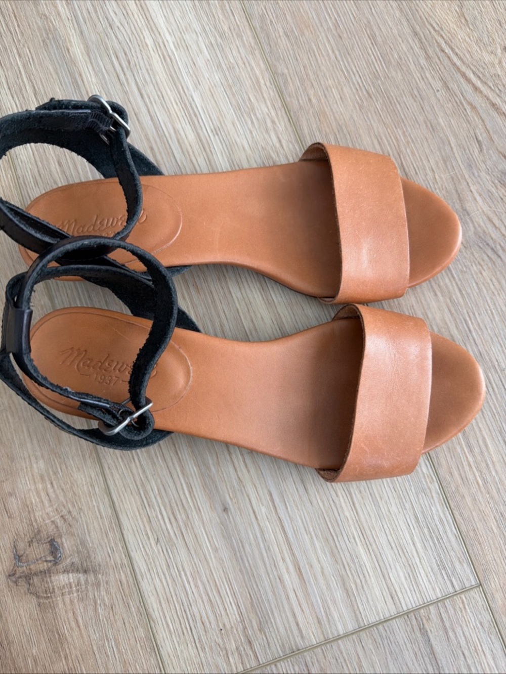 Madewell Women's Two-Tone Ankle-Strap Sandals in Tan and Black - Picture 2 of 6